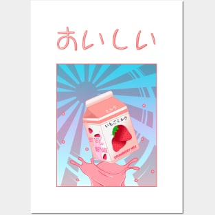 Kawaii Strawberry Milk Rising Sun Decora Posters and Art